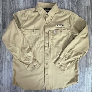 Carhartt Rugged Flex Relaxed Fit Khaki Work Shirt IWP Homewood Logo L